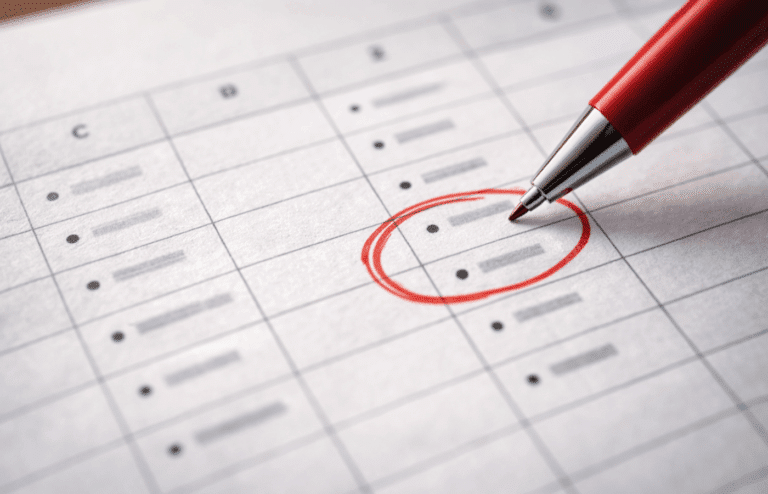 A red pen circles a bullet point on a speadsheet printout from Google Sheets.