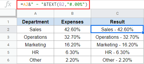 Adding format to the number using the TEXT formula