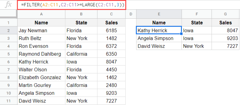 How to Use the FILTER Function in Google Sheets