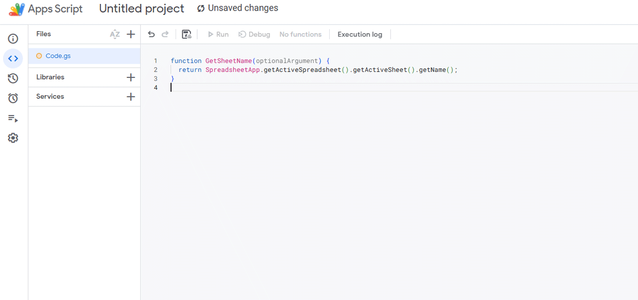 Paste code into the Google Apps Script editor window.