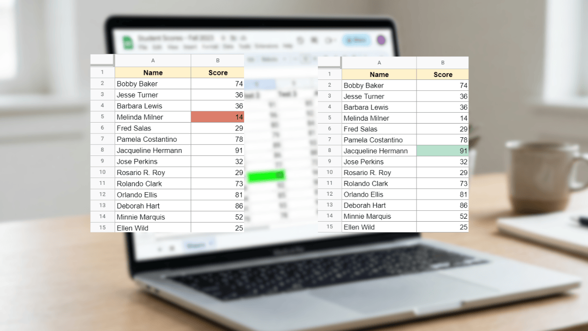 Highest and lowest cells highlighted in google sheets