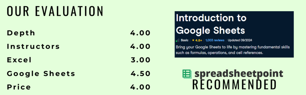 Our evaluation of the Introduction to Google Sheets course from DataCamp.