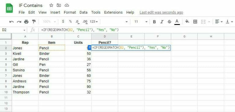IF CONTAINS Google Sheets Formulas