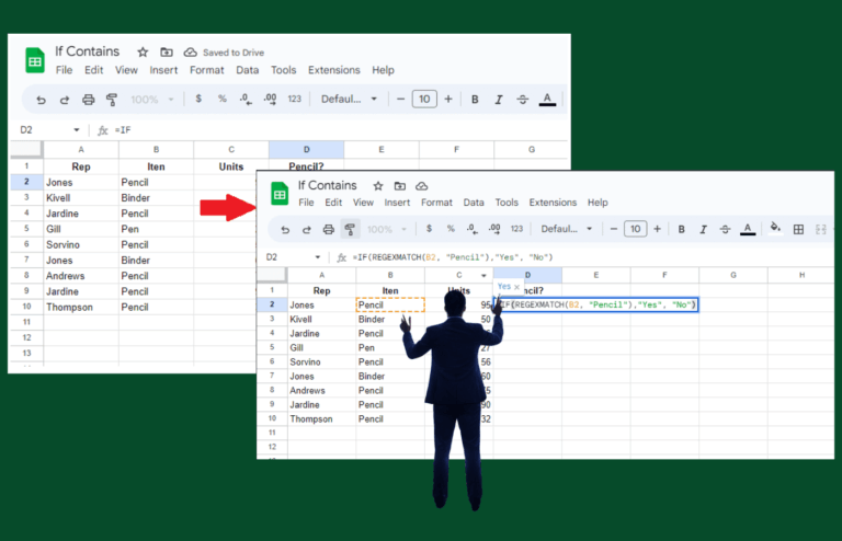 A shilouette of a person looking at the IF CONTAINS formula in Google Sheets.