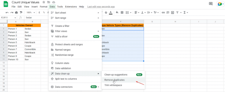 How to Count Unique Values in Google Sheets