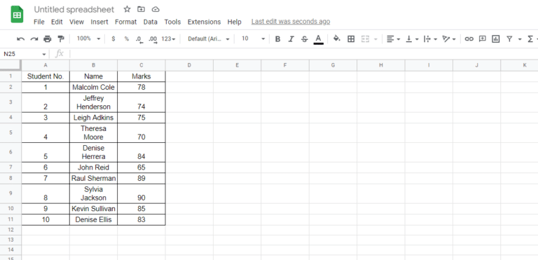 An example of an imported PDF to Google Sheets file