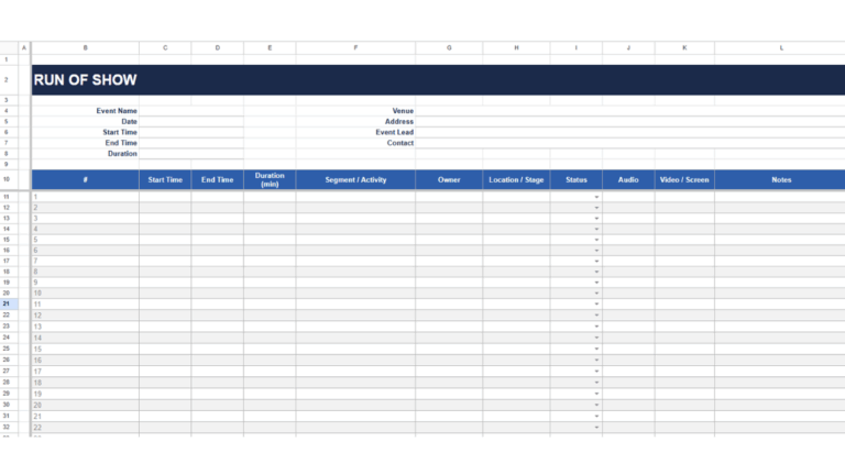 Run of show spreadsheet template from Spreadsheet Point.