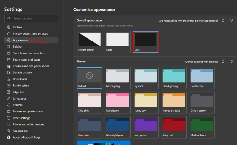 Google Docs—dark mode settings