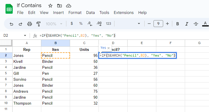 After the bracket is closed for the SEARCH formula