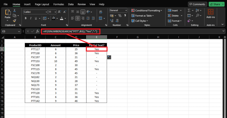 Excel IF contains partial text example sheet