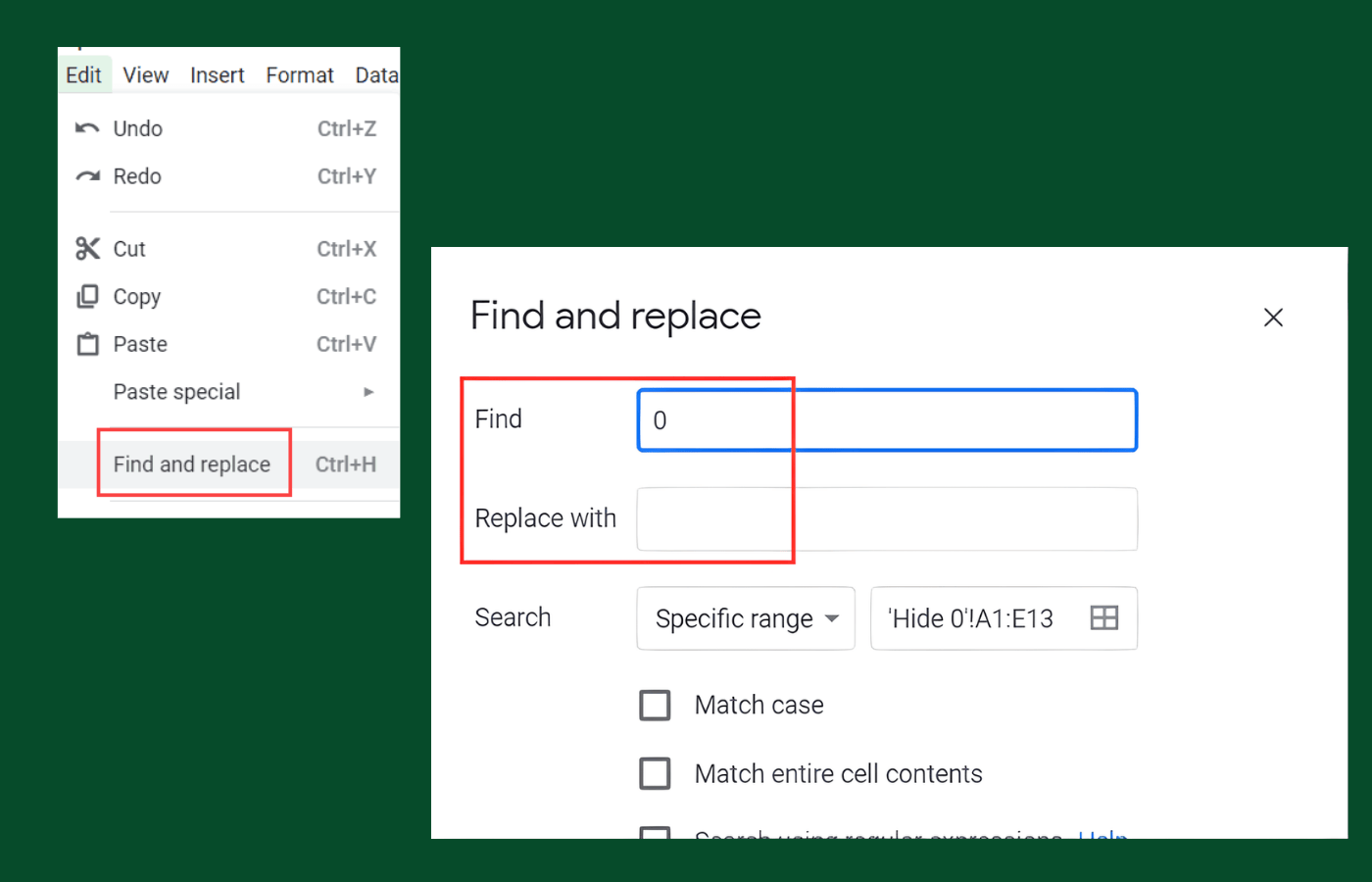 Use the menu to find and replace 0 values with blanks.