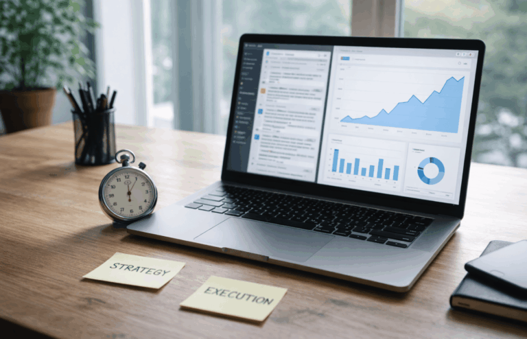 A laptop with a tracking dashboard.