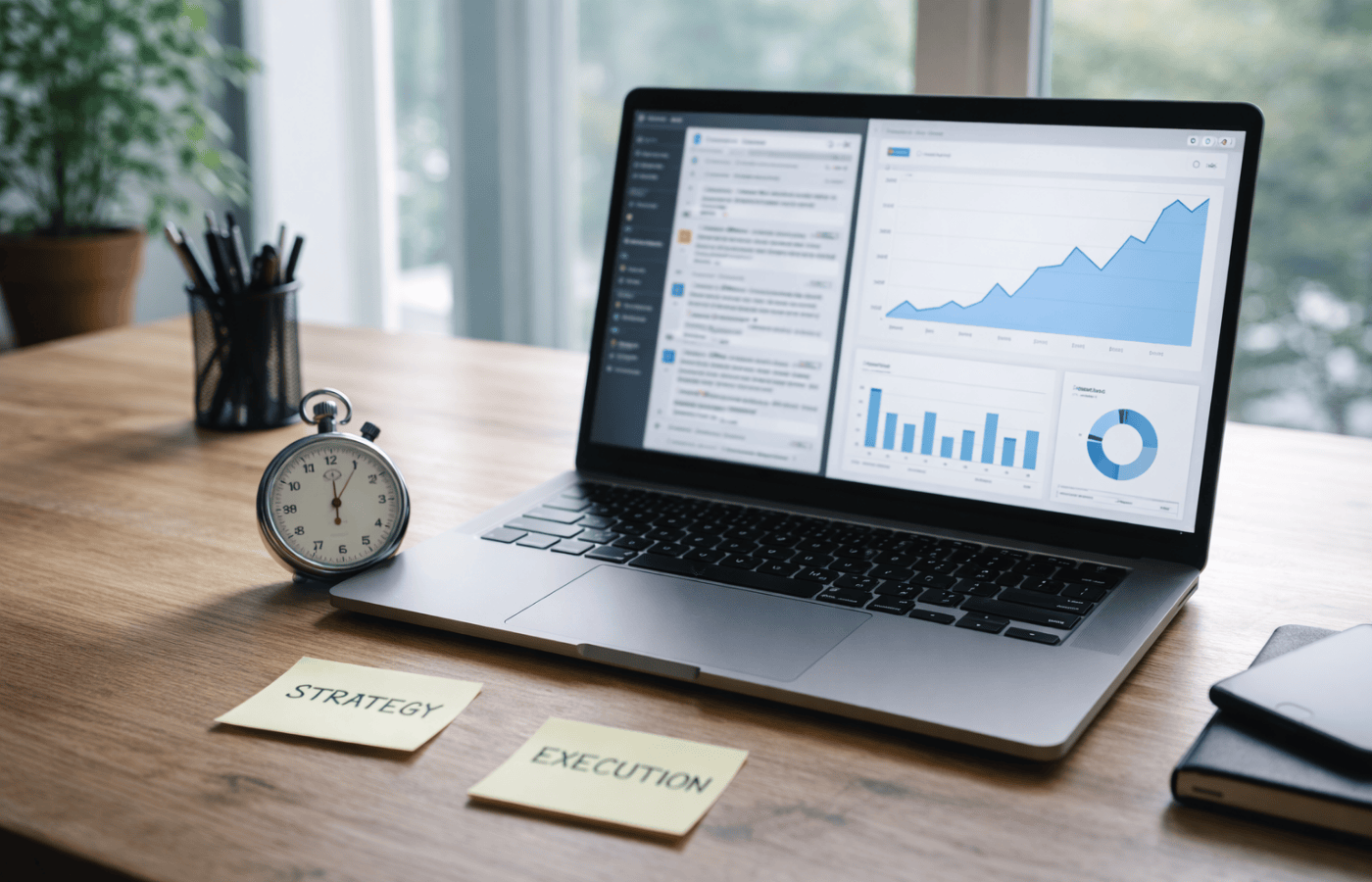 A laptop with a tracking dashboard.