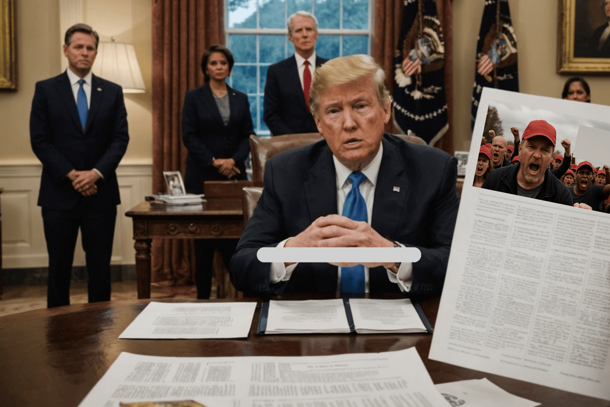 A rendering of the president in the oval office