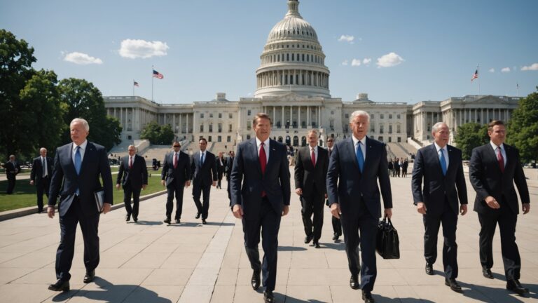 Lawmakers walking away from the capitol building in Washington.