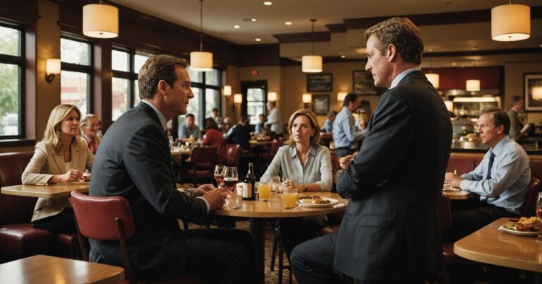 A group of investors meets inside a restaurant.