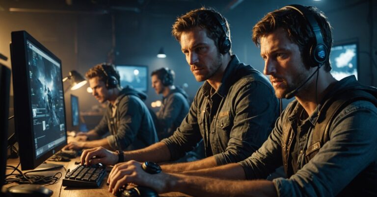 Gamers in a bunker, playing a Steam game on Linux.