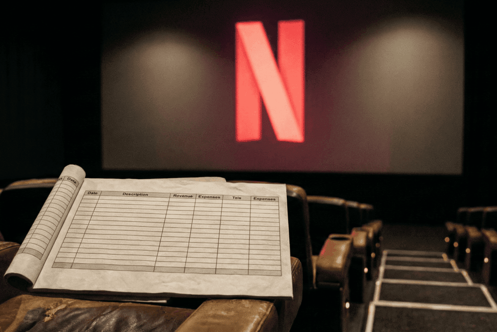 An empty accounting spreadsheet in a movie theater.