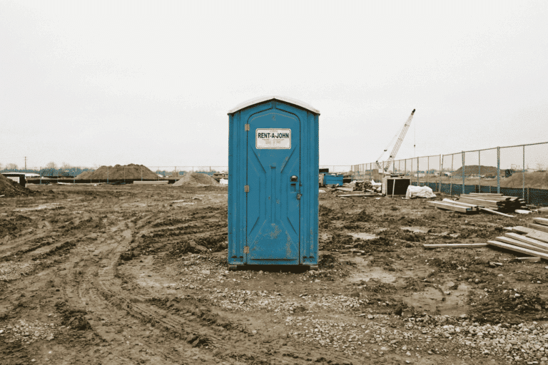 A portable toilet at a job site.