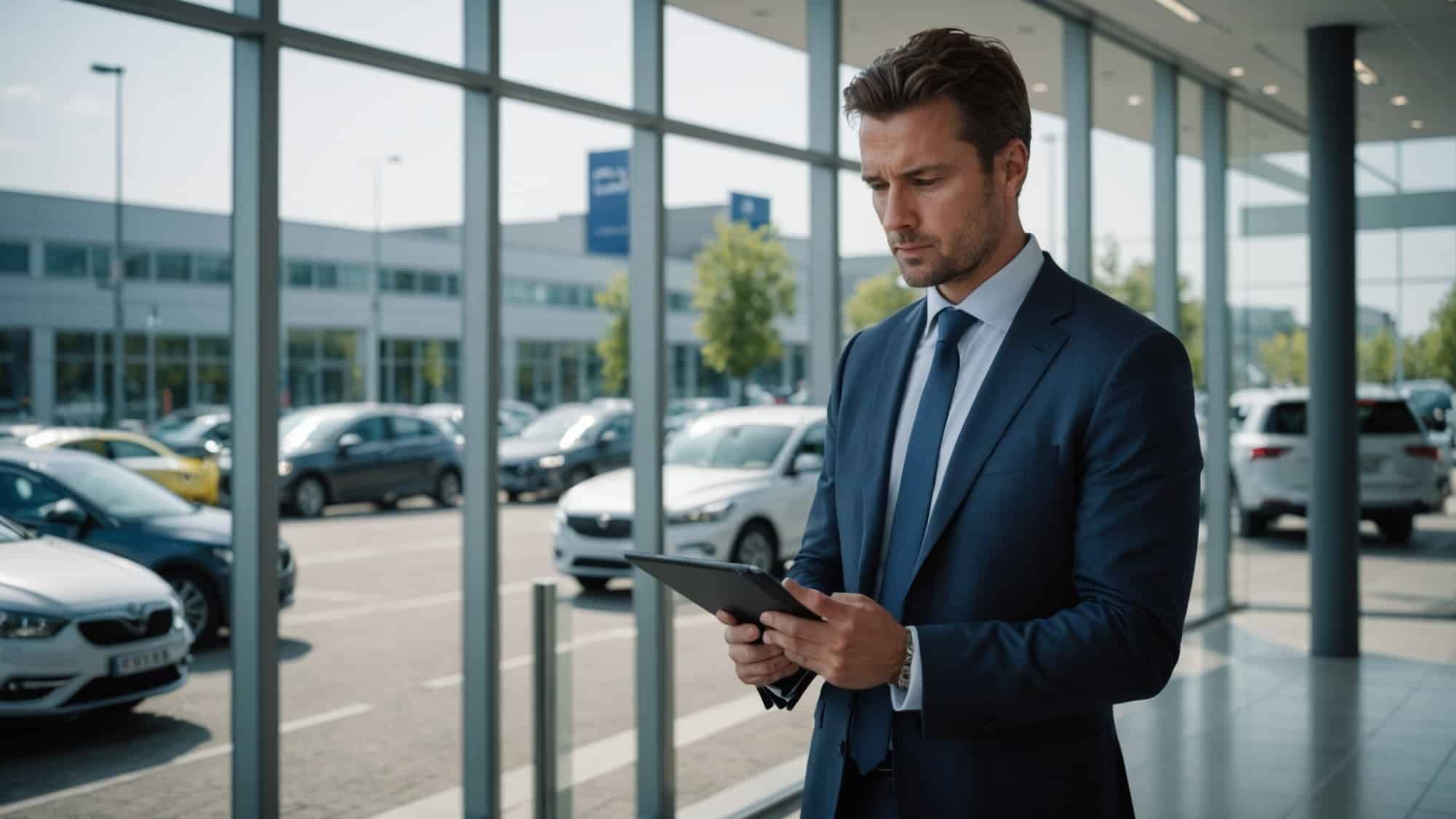 A salesperson at a Tesla showroom.