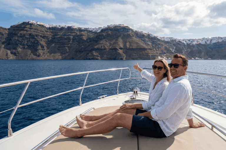 A couple on a yacht after winning the lottery.