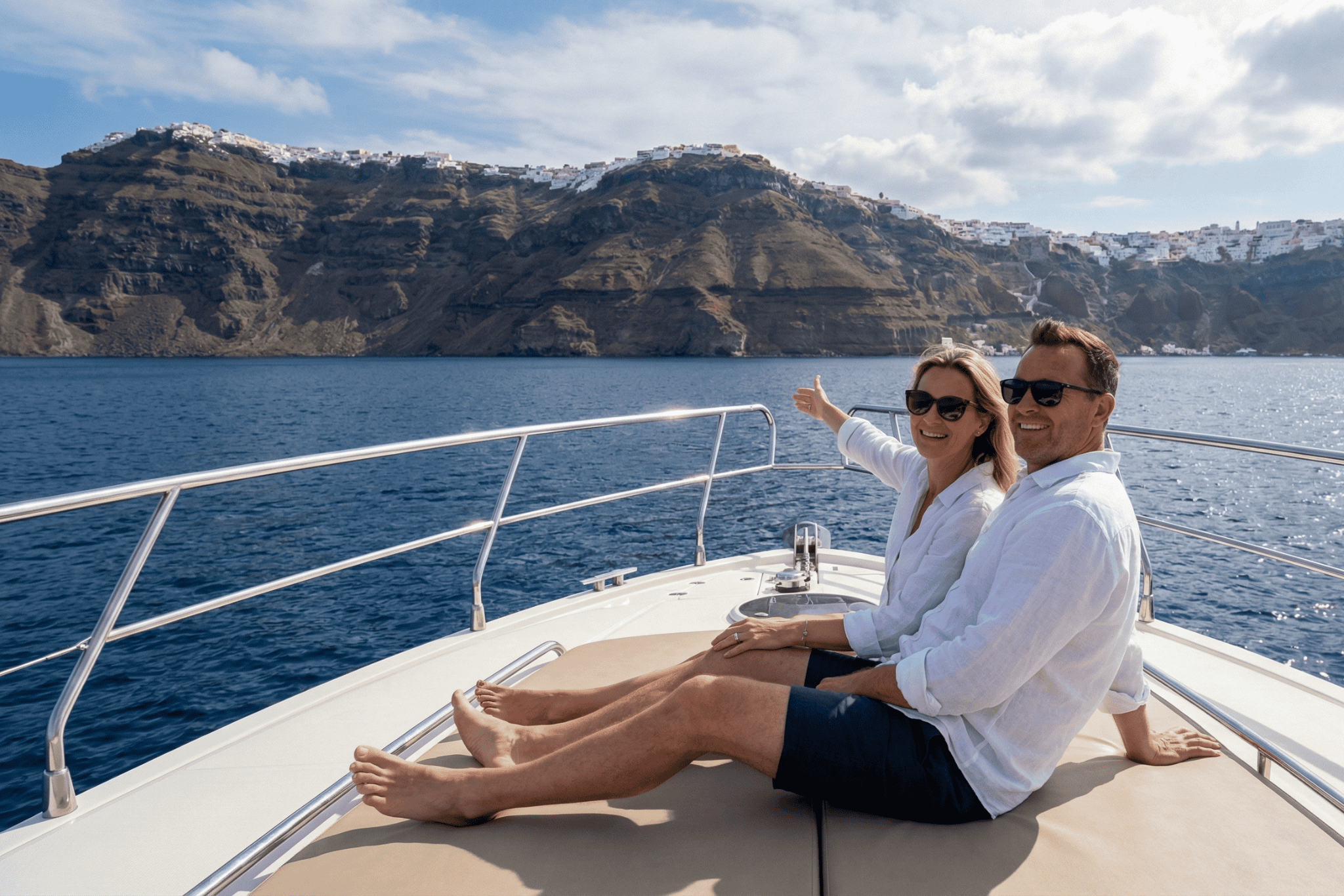 A couple on a yacht after winning the lottery.