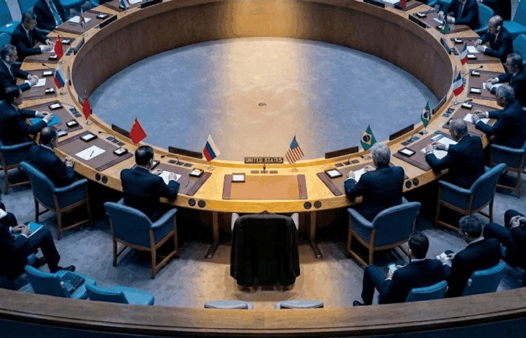 As the US signals intentions to withdraw from international climate accords, a rendering shows an empty seat at the UN.