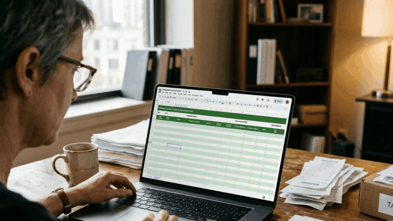 A freelancer using a Google Sheets template to track invoices, payments, and more for tax season.