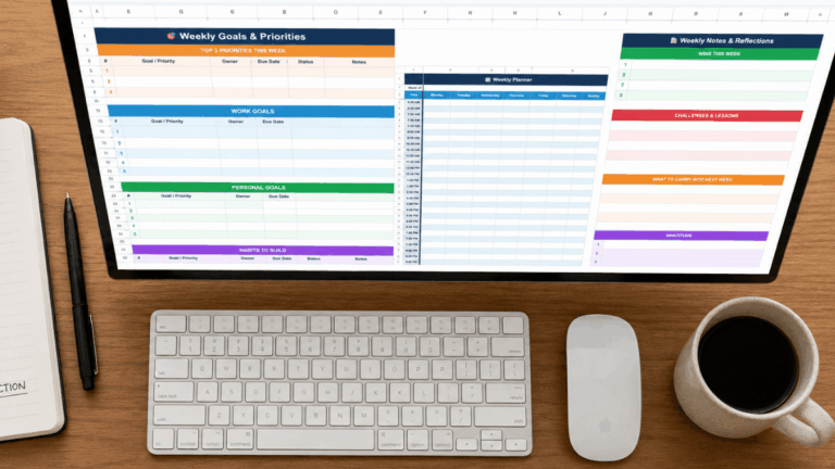 A Google Sheets weekly schedule on a computer screen.